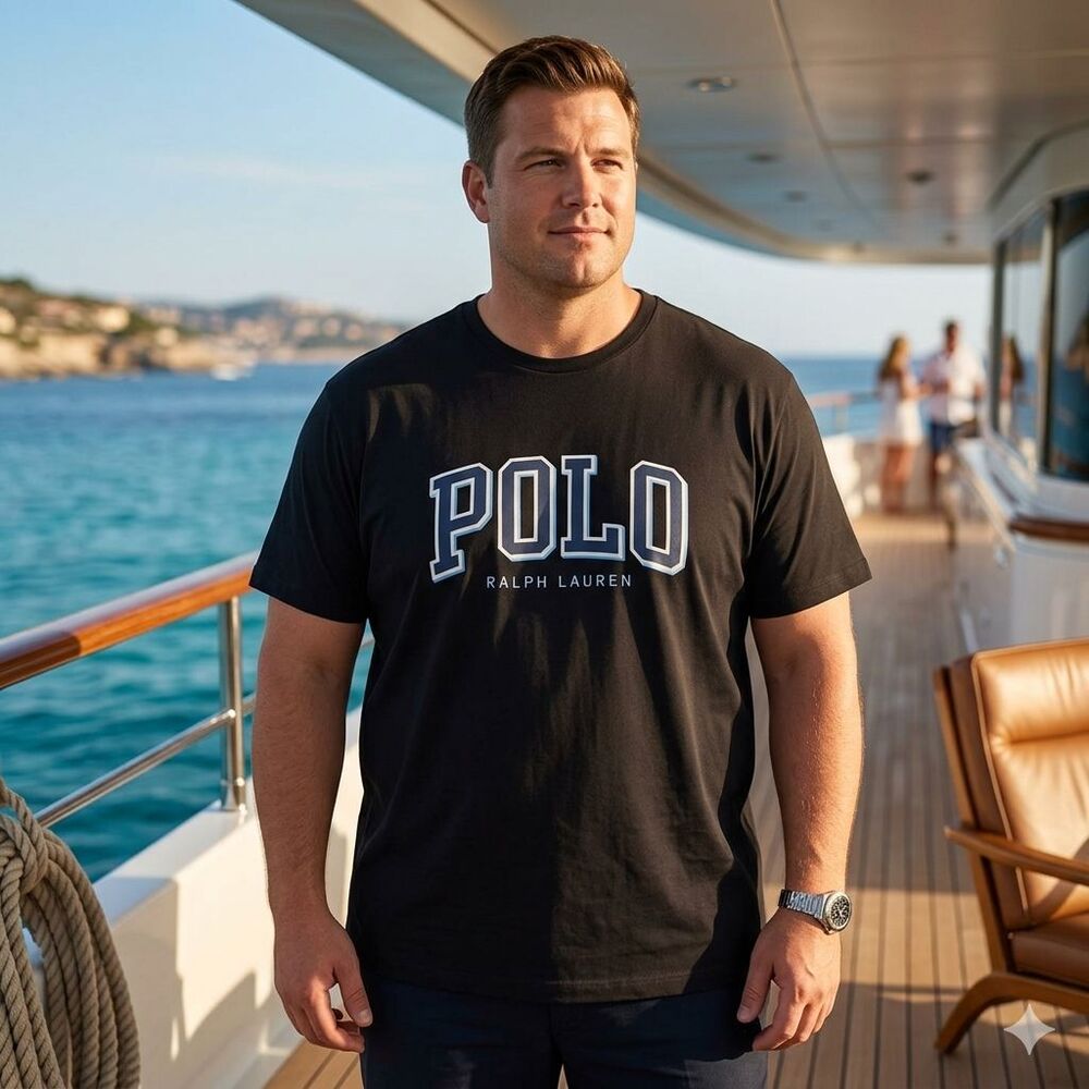 Polo Ralph Lauren Men's 4XB Black Logo-Printed Crewneck Single Stitch T-Shirt - Picture 1 of 7